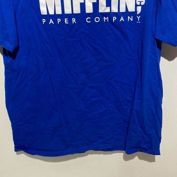 Women's Blue White Dunder Mifflin Inc. Crew Neck Short Sleeve T-Shirt Size Large - Picture 2 of 5
